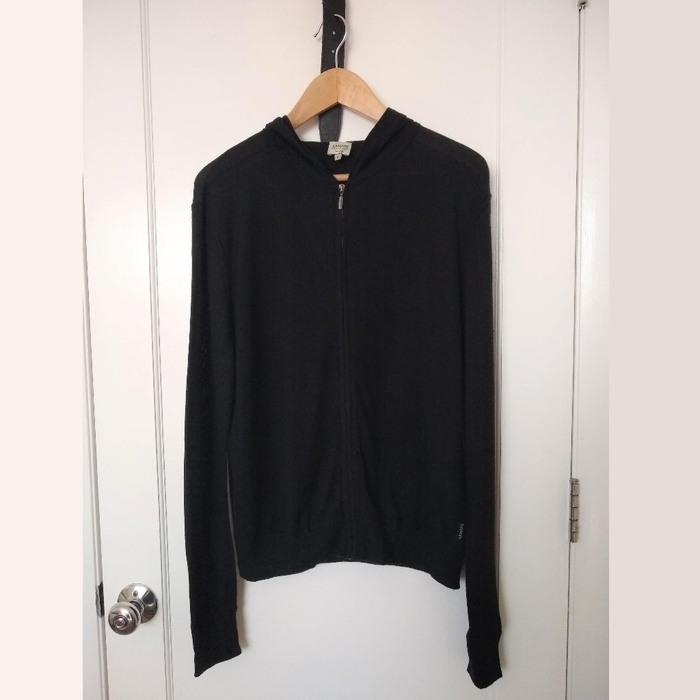 Armani Black Silk & Cashmere Hooded Zip Up Sweater (Medium)